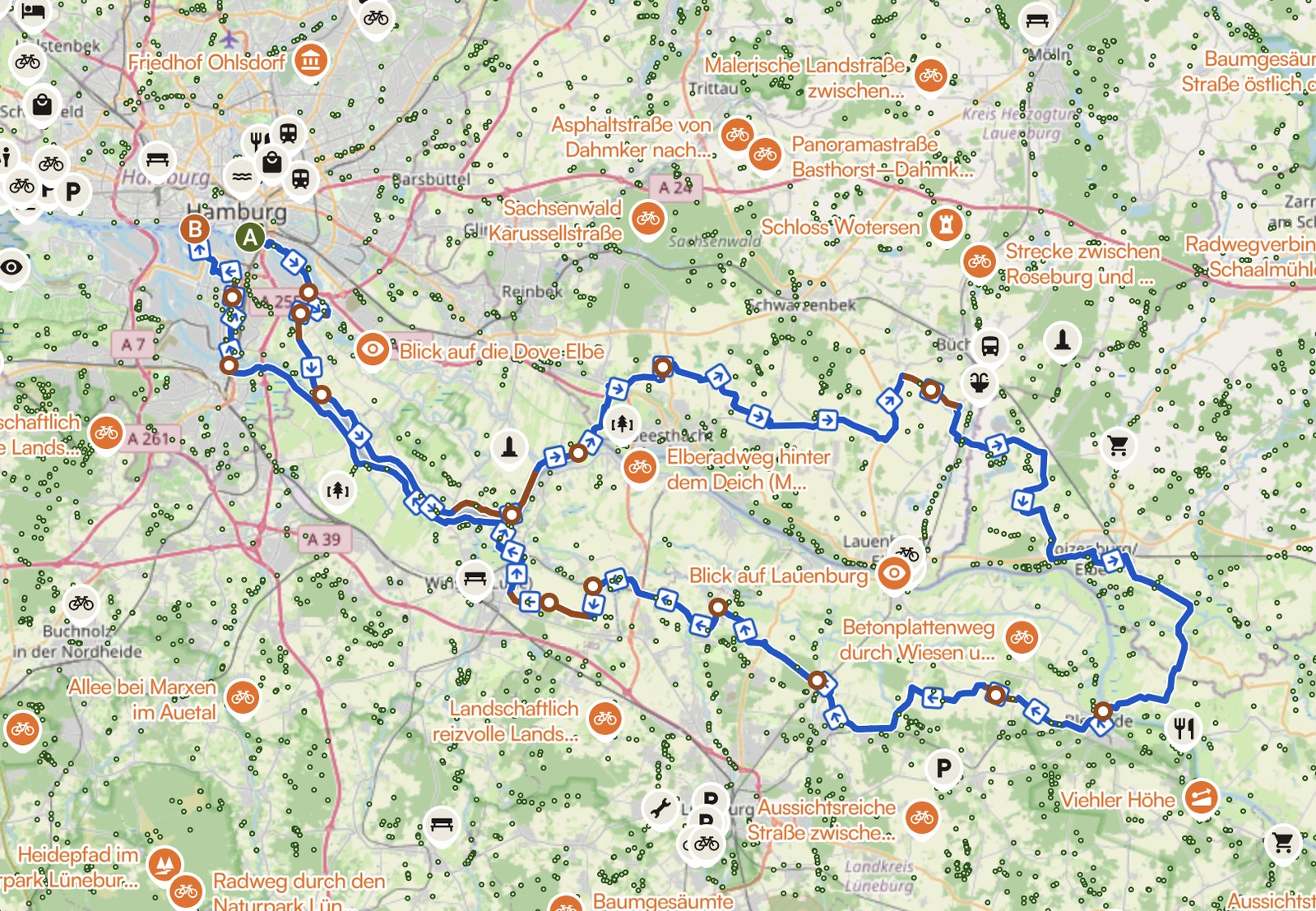 Route of the Road Sailing Club 100 2026 — Hamburg to the Bleckede ferry and back